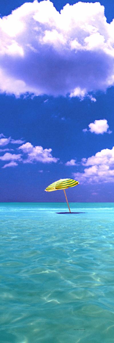 21562p seascape,  beach umbrella, low tide, , .jpg