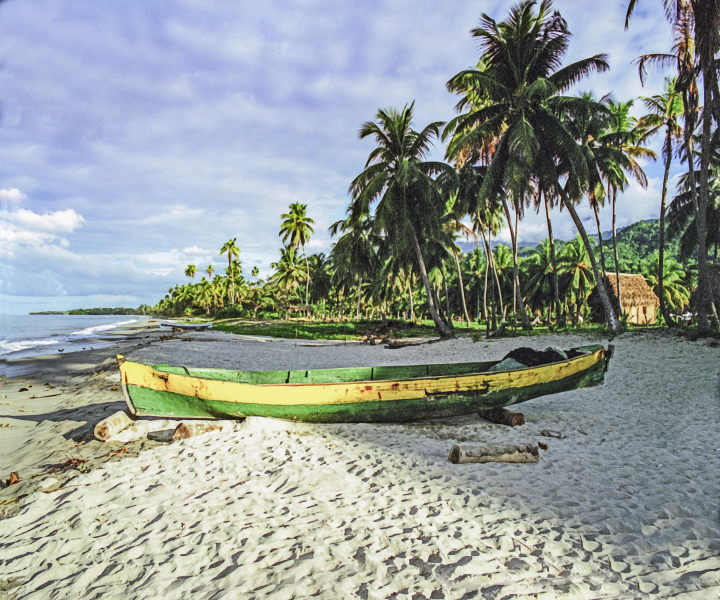 05076 seascape, honduras caribbean beach boat palms .jpg