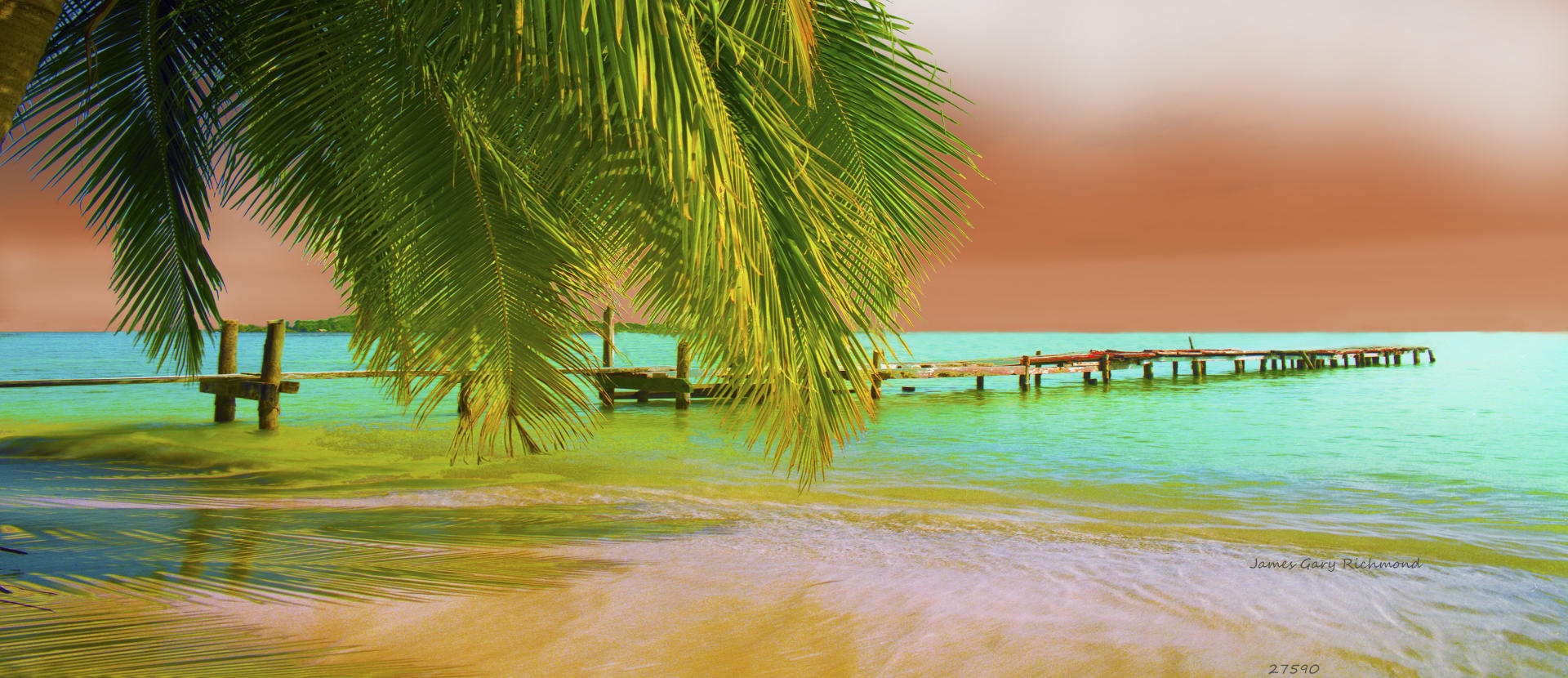 27590 seascape, painted, tropical, caribbean  Sunset 6x14.jpg