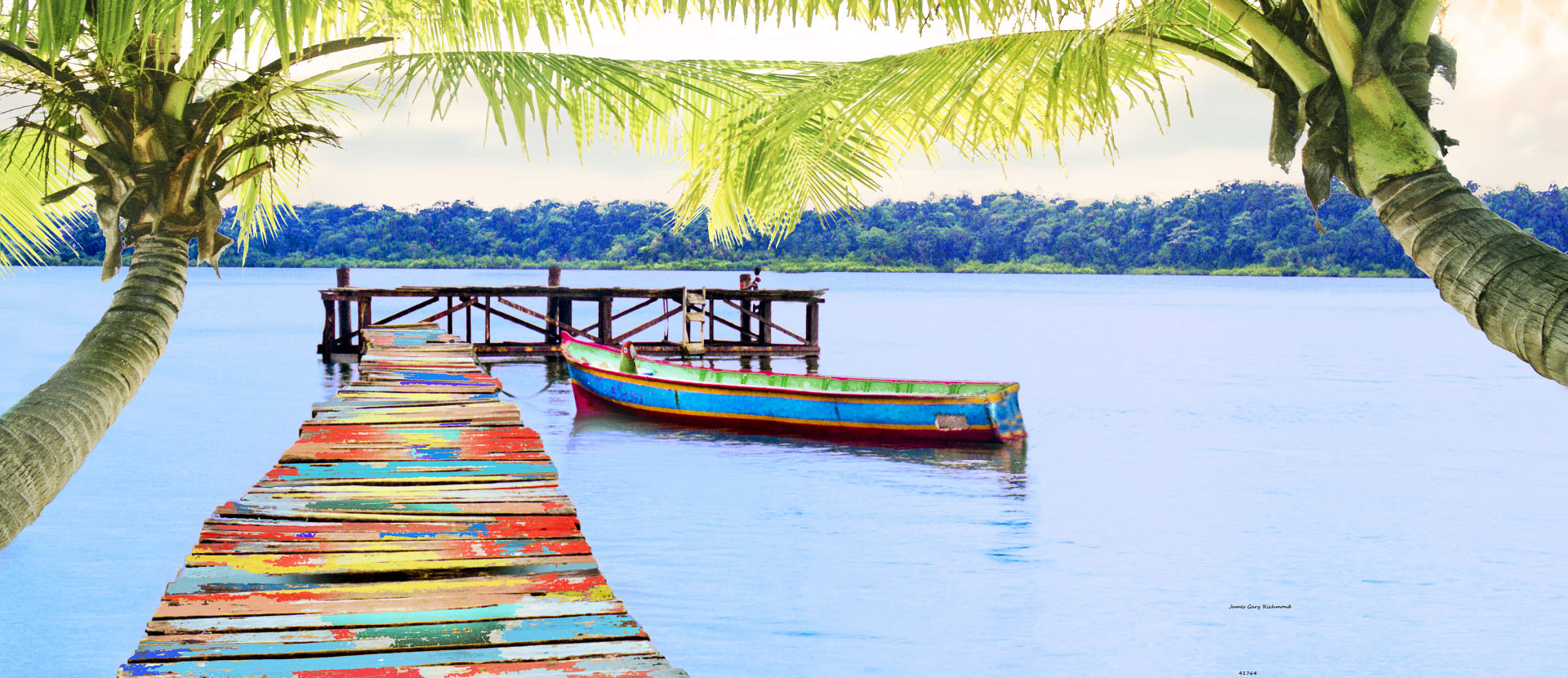 41764p seascape, caribbean, tropical, painted dock 6x14.jpg